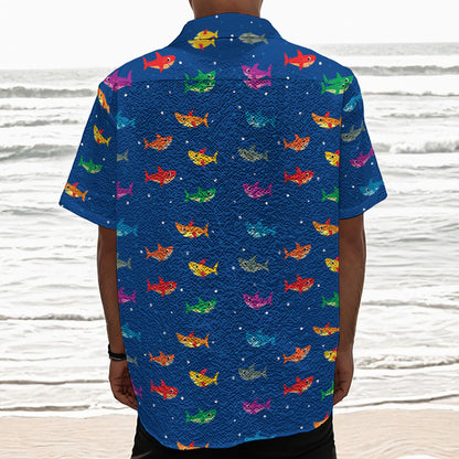 Colorful Baby Sharks Pattern Print Textured Short Sleeve Shirt
