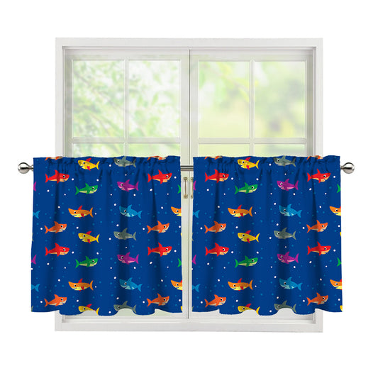 Colorful Baby Sharks Pattern Print Tier Curtains
