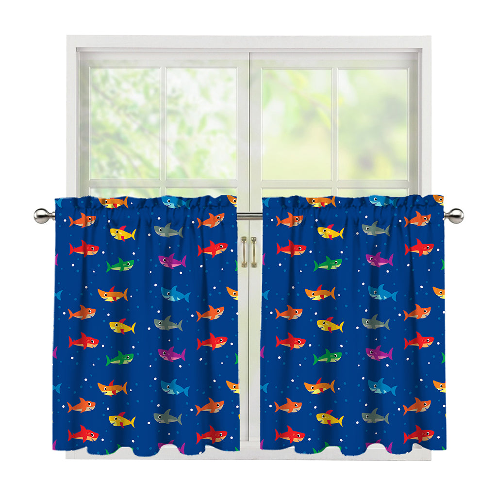 Colorful Baby Sharks Pattern Print Tier Curtains
