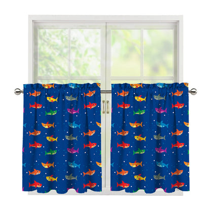 Colorful Baby Sharks Pattern Print Tier Curtains