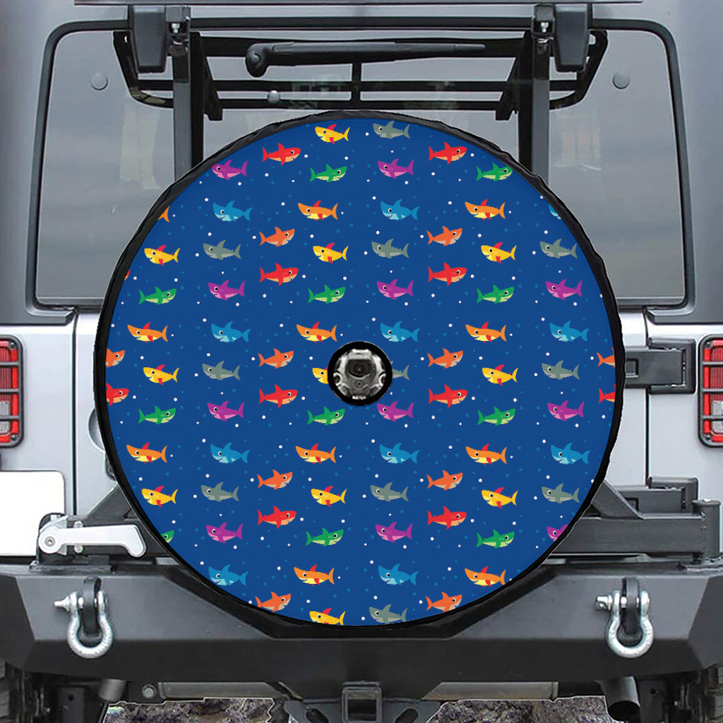 Colorful Baby Sharks Pattern Print Tire Cover With Camera Hole