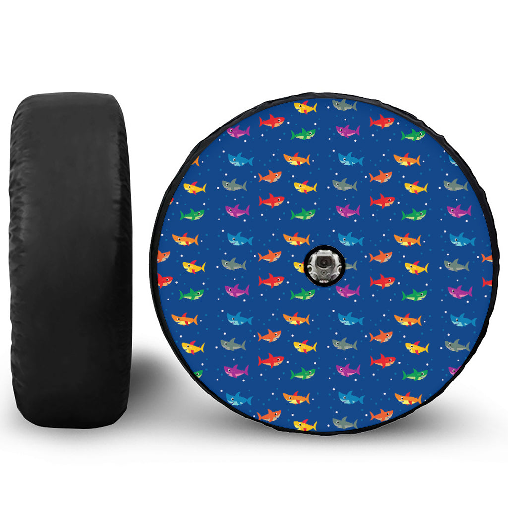 Colorful Baby Sharks Pattern Print Tire Cover With Camera Hole