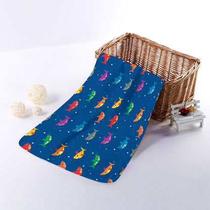 Colorful Baby Sharks Pattern Print Towel