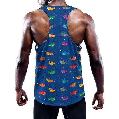Colorful Baby Sharks Pattern Print Training Tank Top