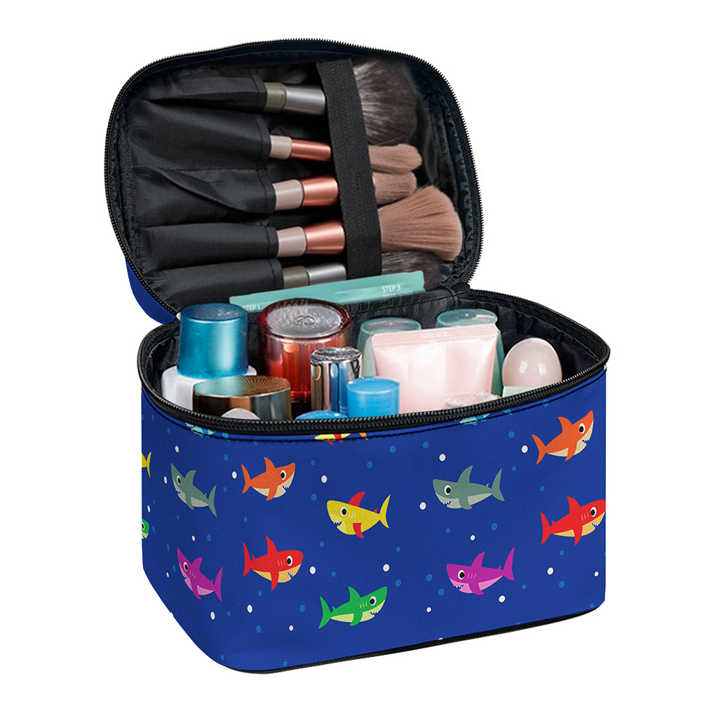 Colorful Baby Sharks Pattern Print Travel Makeup Bag