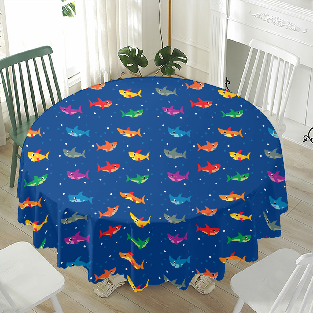 Colorful Baby Sharks Pattern Print Waterproof Round Tablecloth