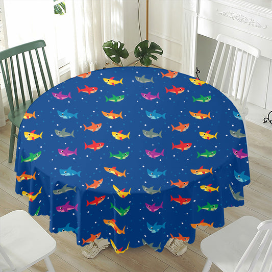 Colorful Baby Sharks Pattern Print Waterproof Round Tablecloth
