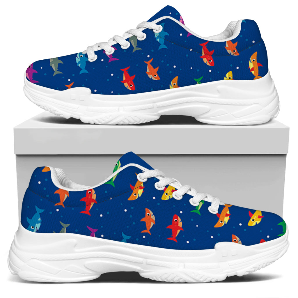 Colorful Baby Sharks Pattern Print White Chunky Shoes