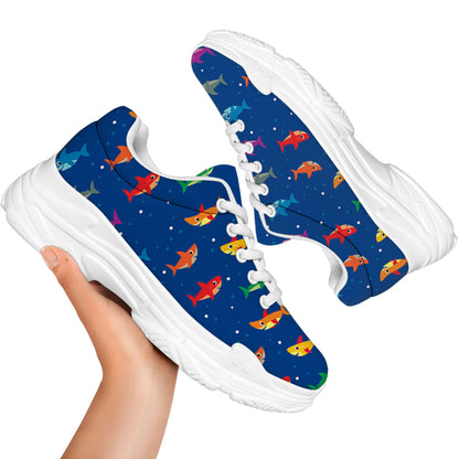 Colorful Baby Sharks Pattern Print White Chunky Shoes
