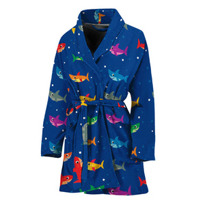 Colorful Baby Sharks Pattern Print Women's Bathrobe