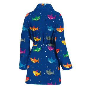 Colorful Baby Sharks Pattern Print Women's Bathrobe