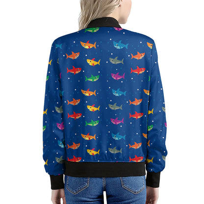 Colorful Baby Sharks Pattern Print Women's Bomber Jacket