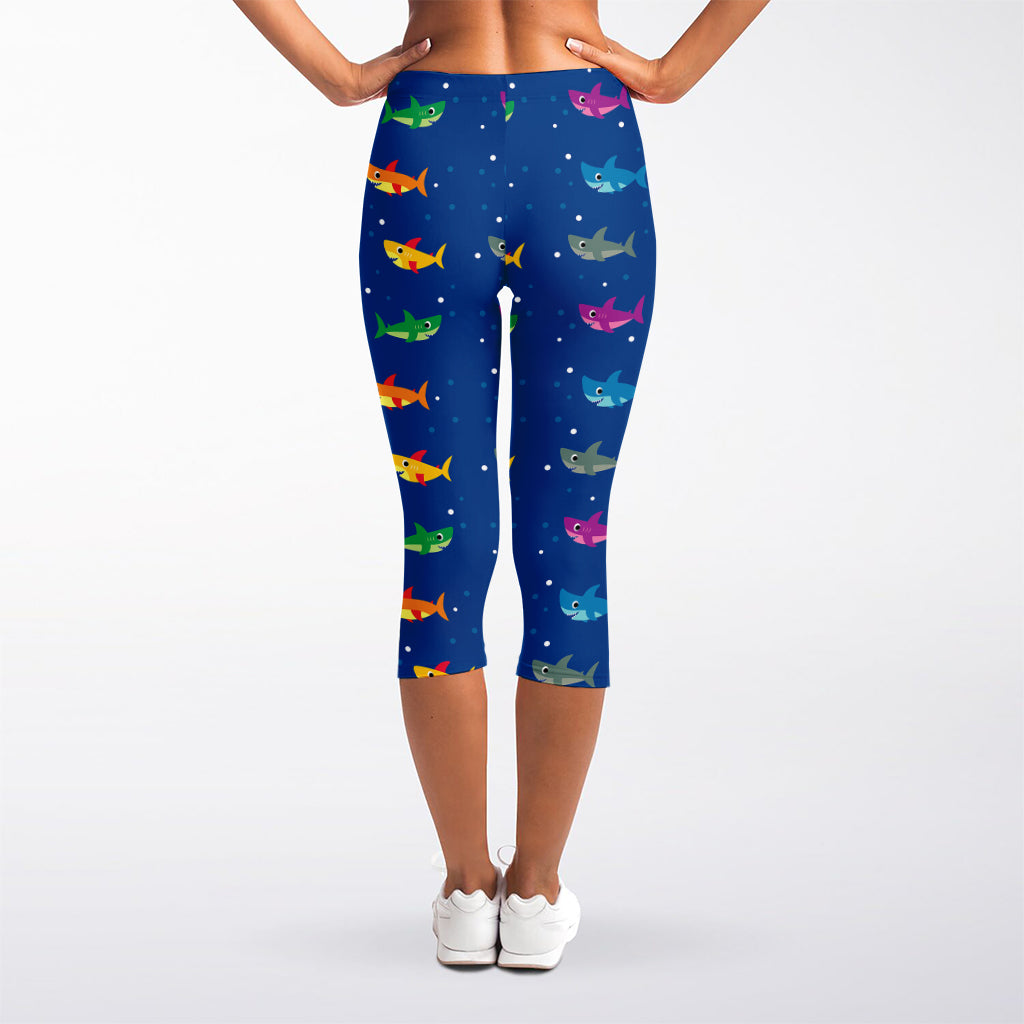 Colorful Baby Sharks Pattern Print Women's Capri Leggings