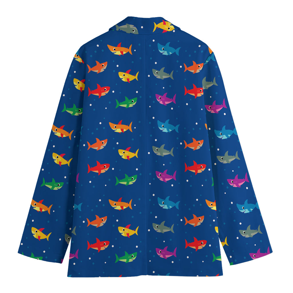 Colorful Baby Sharks Pattern Print Women's Cotton Blazer