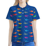 Colorful Baby Sharks Pattern Print Women's Polo Shirt