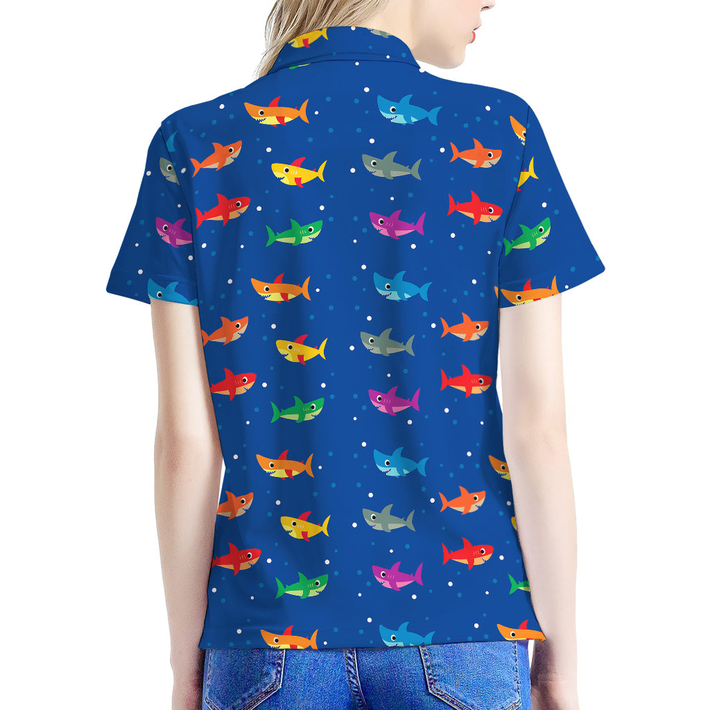 Colorful Baby Sharks Pattern Print Women's Polo Shirt