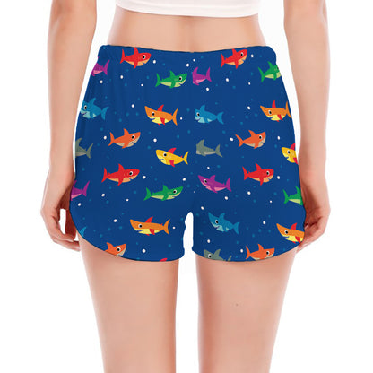 Colorful Baby Sharks Pattern Print Women's Split Running Shorts