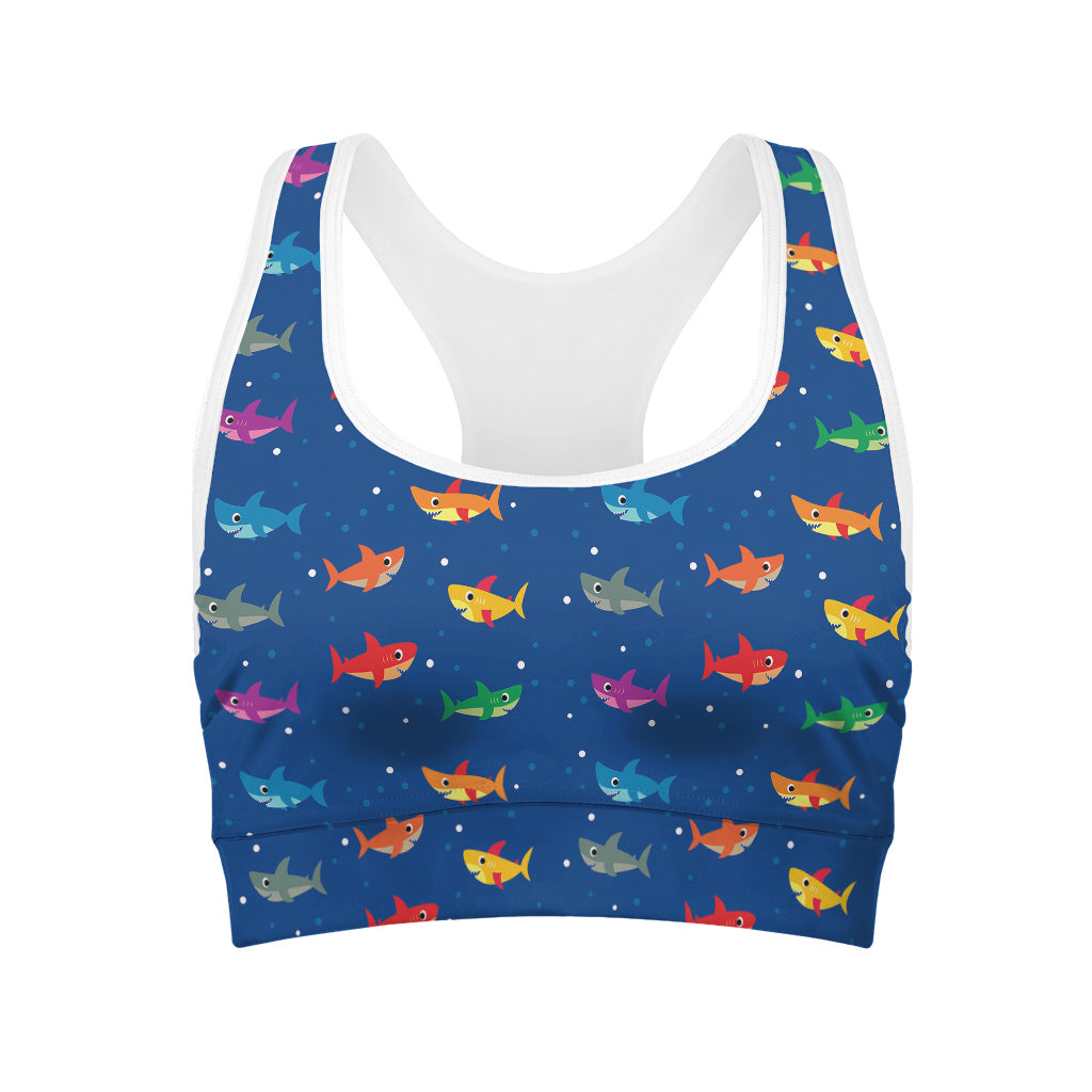 Colorful Baby Sharks Pattern Print Women's Sports Bra