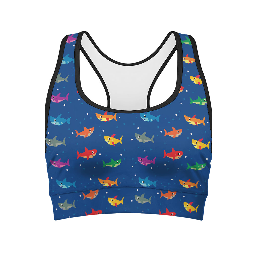 Colorful Baby Sharks Pattern Print Women's Sports Bra