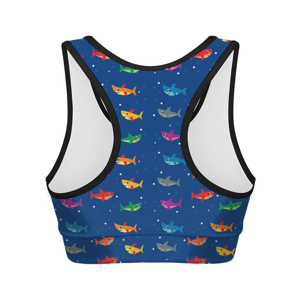 Colorful Baby Sharks Pattern Print Women's Sports Bra