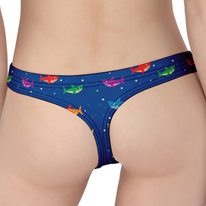 Colorful Baby Sharks Pattern Print Women's Thong