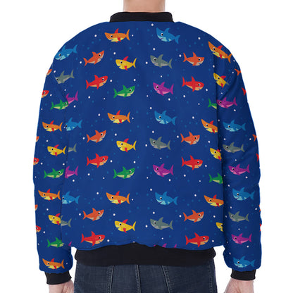 Colorful Baby Sharks Pattern Print Zip Sleeve Bomber Jacket