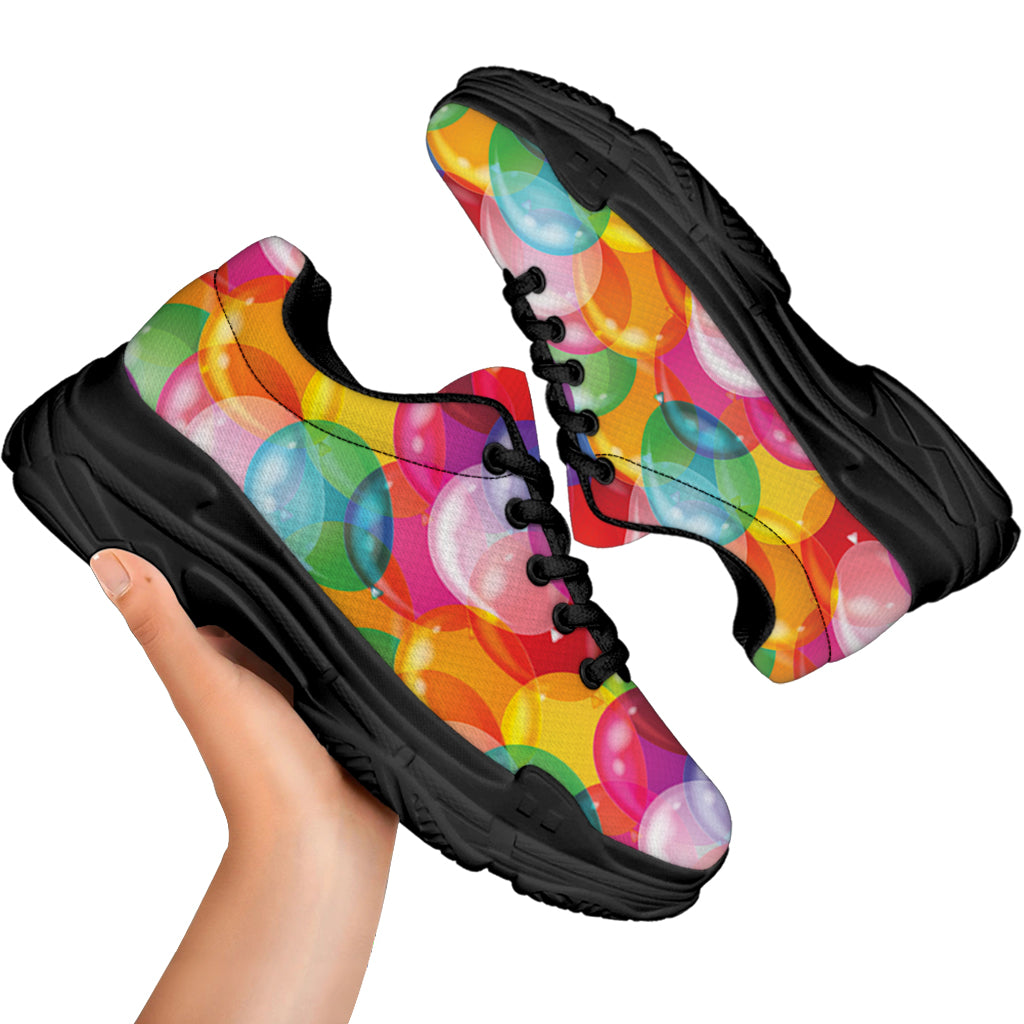 Colorful Balloon Pattern Print Black Chunky Shoes