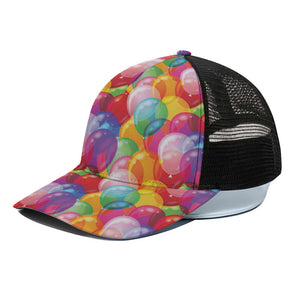 Colorful Balloon Pattern Print Black Mesh Trucker Cap