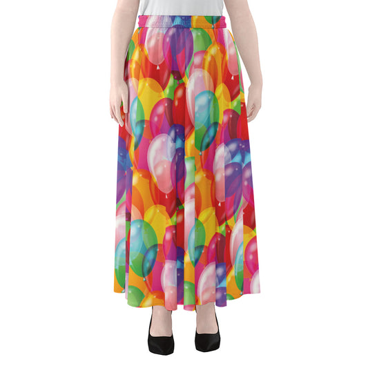Colorful Balloon Pattern Print Chiffon Maxi Skirt