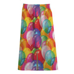 Colorful Balloon Pattern Print Cotton Front Slit Maxi Skirt