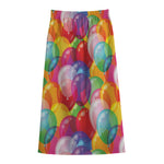 Colorful Balloon Pattern Print Cotton Front Slit Maxi Skirt