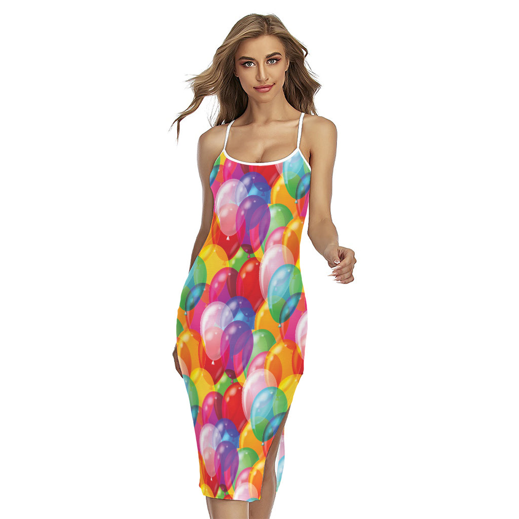 Colorful Balloon Pattern Print Cross Back Cami Dress