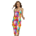 Colorful Balloon Pattern Print Cross Back Cami Dress