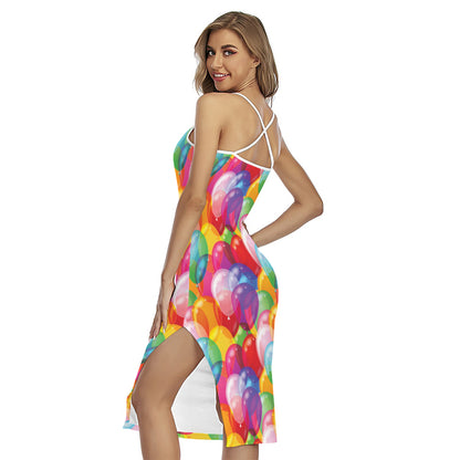 Colorful Balloon Pattern Print Cross Back Cami Dress