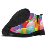 Colorful Balloon Pattern Print Flat Ankle Boots