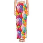 Colorful Balloon Pattern Print High Slit Maxi Skirt