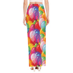 Colorful Balloon Pattern Print High Slit Maxi Skirt