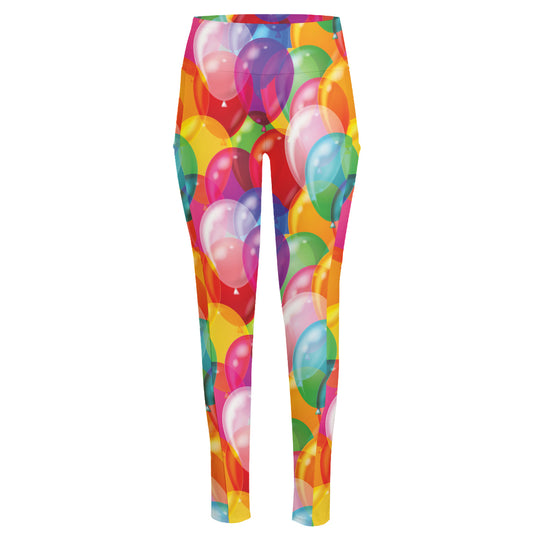 Colorful Balloon Pattern Print High-Waisted Pocket Leggings