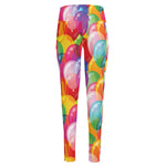Colorful Balloon Pattern Print High-Waisted Pocket Leggings