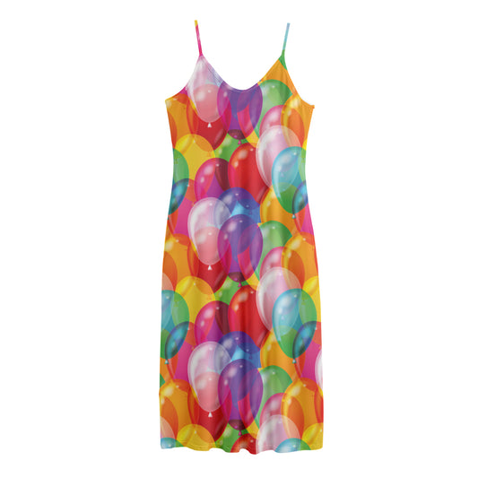 Colorful Balloon Pattern Print Jersey Midi Cami Dress