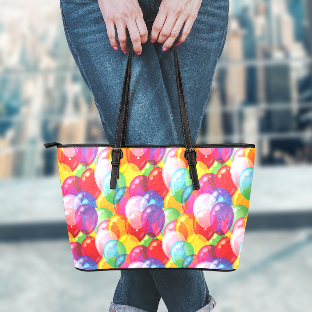 Colorful Balloon Pattern Print Leather Tote Bag