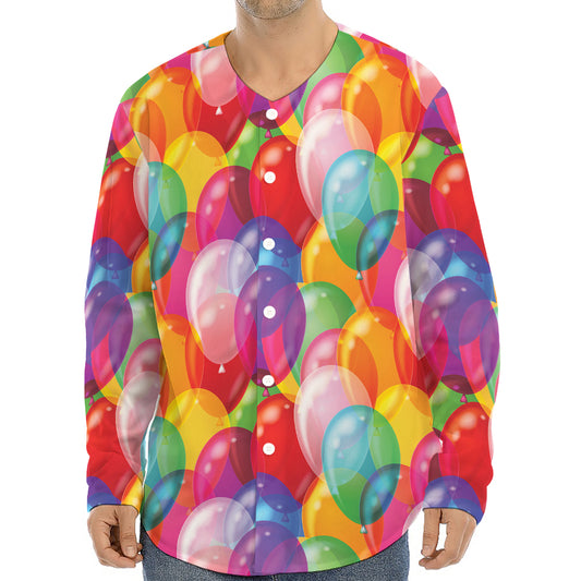 Colorful Balloon Pattern Print Long Sleeve Baseball Jersey
