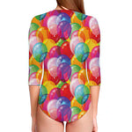 Colorful Balloon Pattern Print Long Sleeve Swimsuit