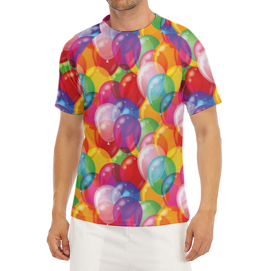 Colorful Balloon Pattern Print Men's Short Sleeve Rash Guard