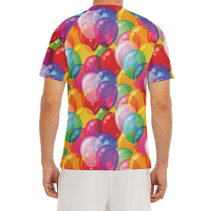 Colorful Balloon Pattern Print Men's Short Sleeve Rash Guard