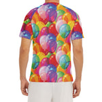 Colorful Balloon Pattern Print Men's Short Sleeve Rash Guard