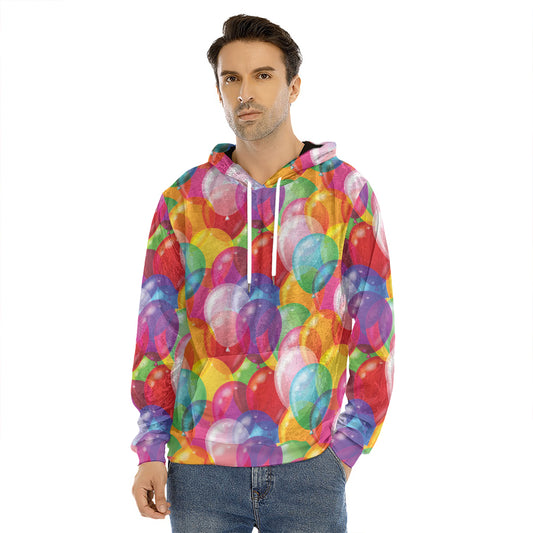 Colorful Balloon Pattern Print Men's Velvet Pullover Hoodie