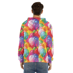 Colorful Balloon Pattern Print Men's Velvet Pullover Hoodie