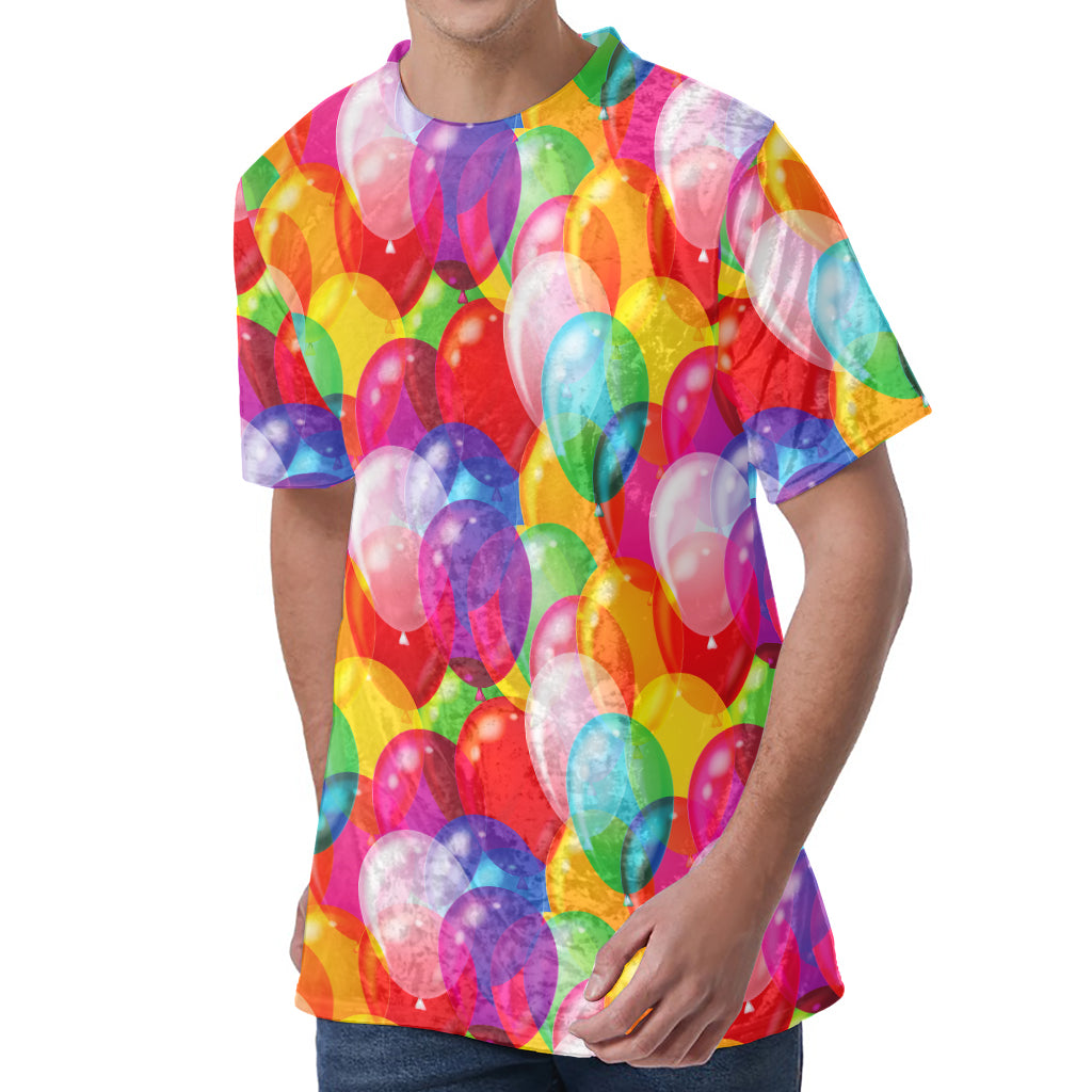 Colorful Balloon Pattern Print Men's Velvet T-Shirt