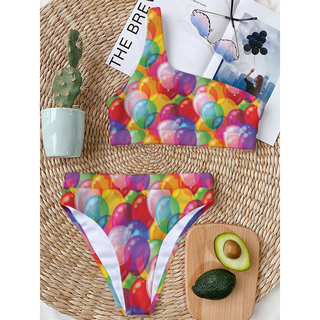 Colorful Balloon Pattern Print One Shoulder Bikini Top